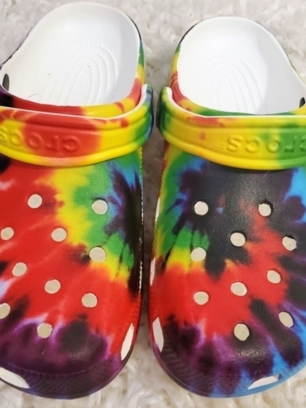 CROCS Kids Tie-Dye Slip-On Clogs - White, Red, Yellow, Green, Blue, Purple